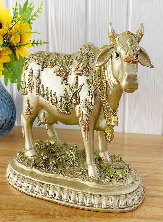 BangBangDa Hindu God Kamadhenu Cow Statue - Hinduism Diwali Gifts Home Office Mandir Altar Shrie Pooja Item Spiritural Ornament for Yoga Room Wish-Fulfilling Cow Sculpture Indian Wedding Return Gifts Pooja Item - Image 2